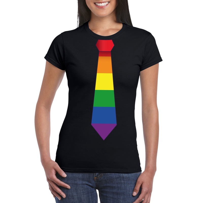 Zwart t-shirt met regenboog vlag stropdas dames Top Merken Winkel